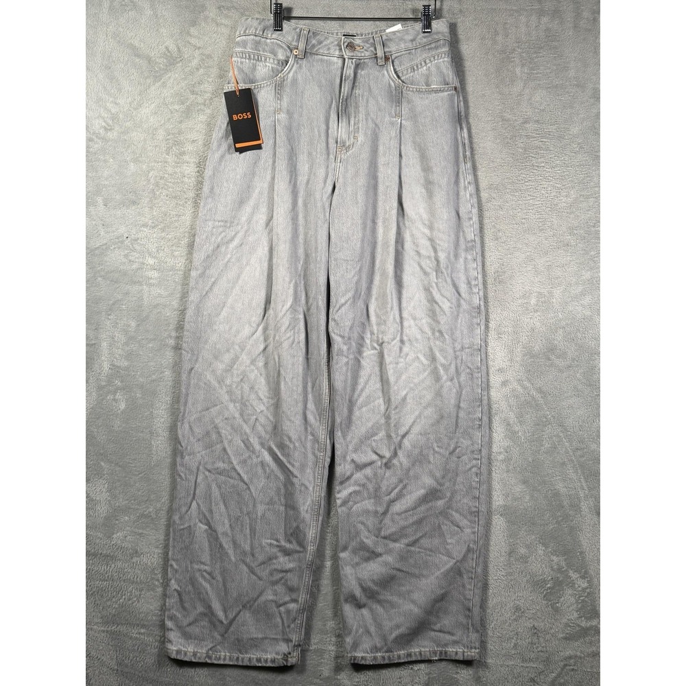 BOSS Jeans Womens 28 Gray SLOUCHY PLEATED Wide Leg Denim Orange Label Tall